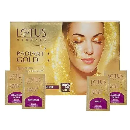 Lotus Radiant Gold Facial Kit for instant glow with 24K Pure Gold & Papaya 4 Easy Steps| SUITABLE FOR ALL SKIN TYPES | (SINGLE USE)
