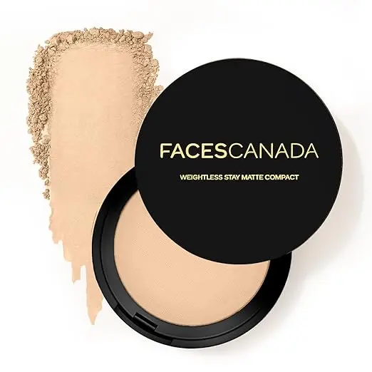 FACES CANADA Weightless Stay Matte Finish Compact Powder, 9 g | Non Oily Matte Look | Evens Out Complexion
