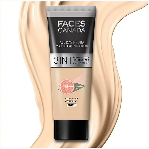 FACES CANADA All Day Hydra Matte Foundation - Mini | 3-in-1 Foundation + Moisturizer + SPF 30