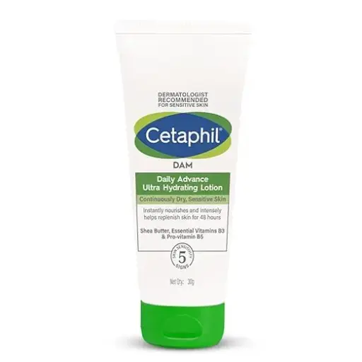 Cetaphil DAM Daily Advance Ultra Hydrating Lotion for Dry, Sensitive Skin| 30 g| Moisturizer with Shea Butter