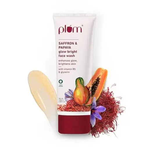 Plum Saffron & Papaya Facewash | With Vitamin B5 | Boosts Glow, Brightens Skin |  Glow Bright Face Wash For Women & Men