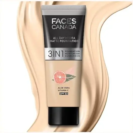 FACES CANADA All Day Hydra Matte Foundation - Mini | 3-in-1 Foundation + Moisturizer + SPF 30