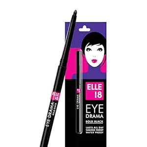 LAKMÉ Elle 18 Black Pencil Kajal 0.35 G, Matte Finish Kajal Black, Waterproof, Smudge Proof
