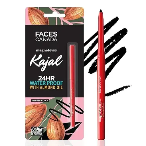 FACES CANADA Kajal - Black, 0.35g | 24 Hr Long Stay | One Stroke Smooth Glide | Waterproof, Smudgeproof & Fadeproof