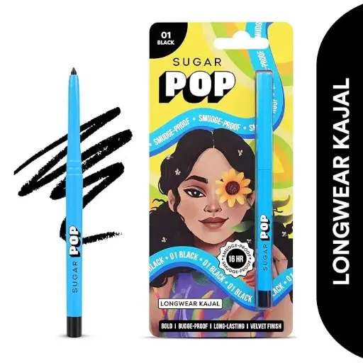 SUGAR POP Kajal Matte Finish, Intense Dark Kohl Kajal, Smudge Proof Pencil, Water Proof