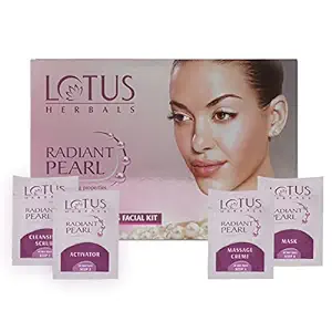 Lotus Herbals Radiant Pearl Facial Kit For Lightening & Brightening Skin With Pearl Dust & Green Tea, 4 Easy Steps, 37g(Single Use)