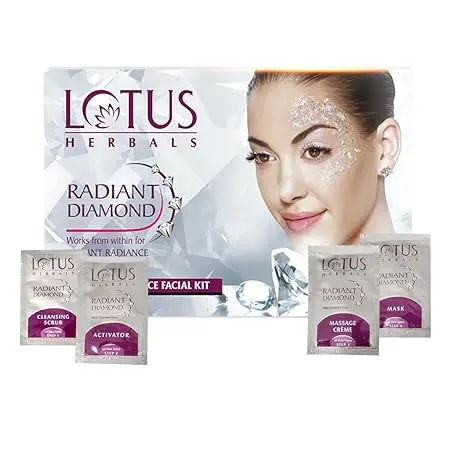 Lotus Herbals Radiant Diamond Facial Kit, 4 Easy Steps, 37g (Single Use)