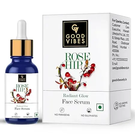 Good Vibes Rose Hip Face Serum, 10 ml Light Weight , For All Skin Types, No Parabens & Sulphates, No Animal Testing